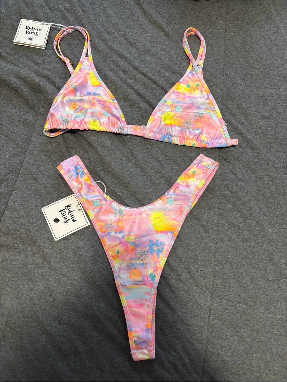 Kulani Kinis Pink Tropical Print Triangle Bikini